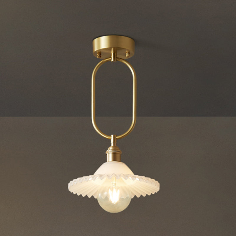 Modern Minimalist Oval Flower Copper Frame Glass Shade 1-Light Pendant Light For Living Room