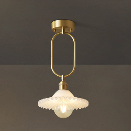 Modern Minimalist Oval Flower Copper Frame Glass Shade 1-Light Pendant Light For Living Room
