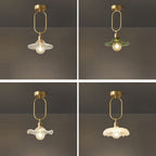 Modern Minimalist Oval Flower Copper Frame Glass Shade 1-Light Pendant Light For Living Room