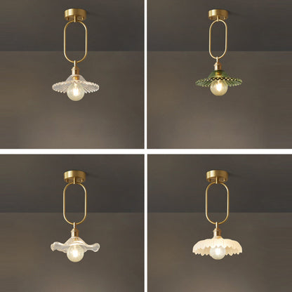 Modern Minimalist Oval Flower Copper Frame Glass Shade 1-Light Pendant Light For Living Room