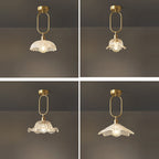 Modern Minimalist Oval Flower Copper Frame Glass Shade 1-Light Pendant Light For Living Room