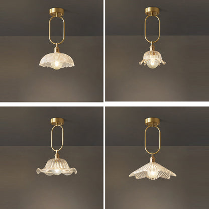 Modern Minimalist Oval Flower Copper Frame Glass Shade 1-Light Pendant Light For Living Room