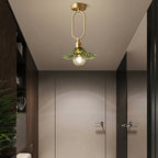 Modern Minimalist Oval Flower Copper Frame Glass Shade 1-Light Pendant Light For Living Room