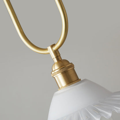 Modern Minimalist Oval Flower Copper Frame Glass Shade 1-Light Pendant Light For Living Room