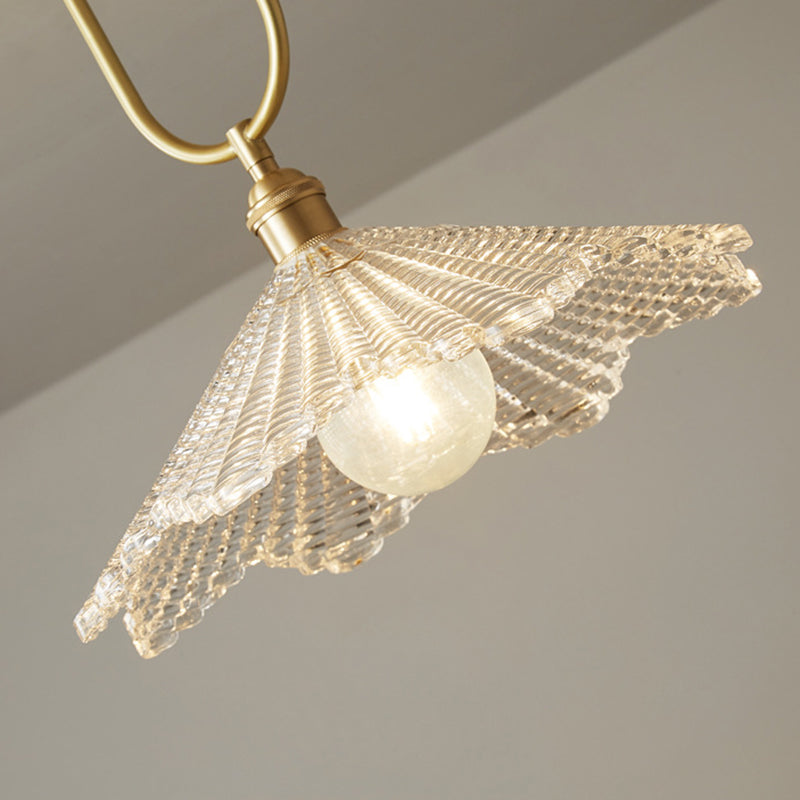 Modern Minimalist Oval Flower Copper Frame Glass Shade 1-Light Pendant Light For Living Room