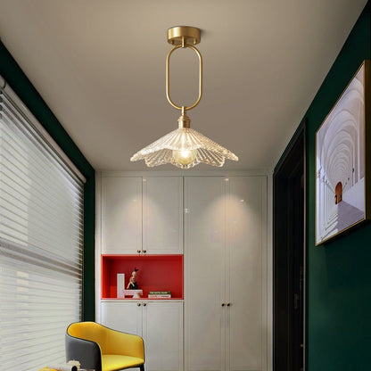 Modern Minimalist Oval Flower Copper Frame Glass Shade 1-Light Pendant Light For Living Room