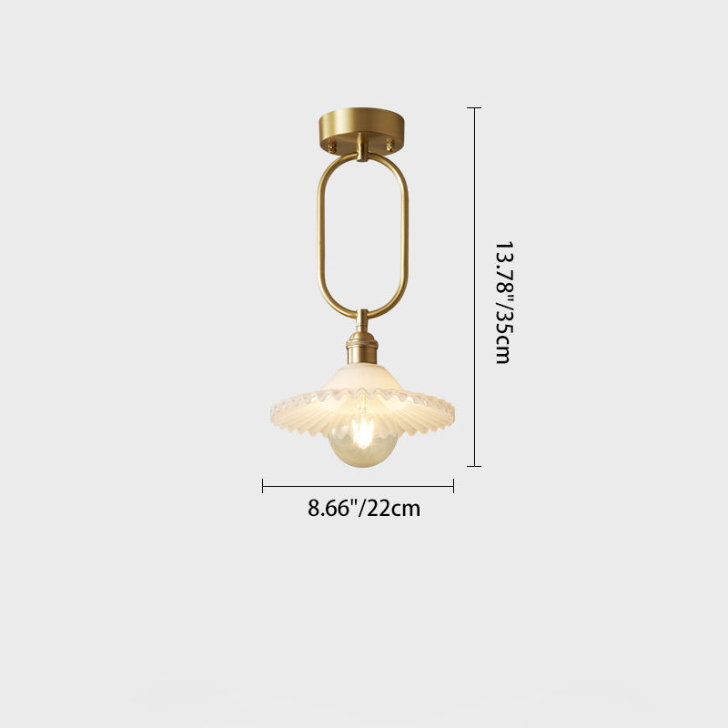 Modern Minimalist Oval Flower Copper Frame Glass Shade 1-Light Pendant Light For Living Room
