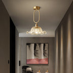 Modern Minimalist Oval Flower Copper Frame Glass Shade 1-Light Pendant Light For Living Room