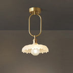 Modern Minimalist Oval Flower Copper Frame Glass Shade 1-Light Pendant Light For Living Room