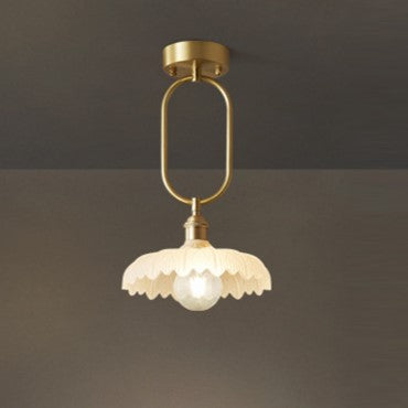 Modern Minimalist Oval Flower Copper Frame Glass Shade 1-Light Pendant Light For Living Room