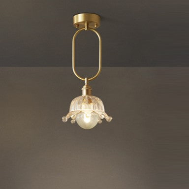 Modern Minimalist Oval Flower Copper Frame Glass Shade 1-Light Pendant Light For Living Room