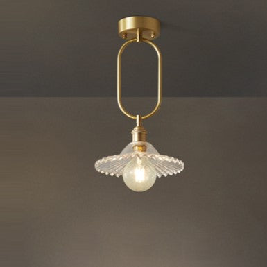 Modern Minimalist Oval Flower Copper Frame Glass Shade 1-Light Pendant Light For Living Room