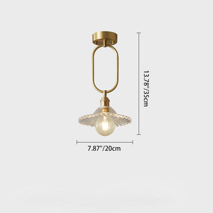 Modern Minimalist Oval Flower Copper Frame Glass Shade 1-Light Pendant Light For Living Room