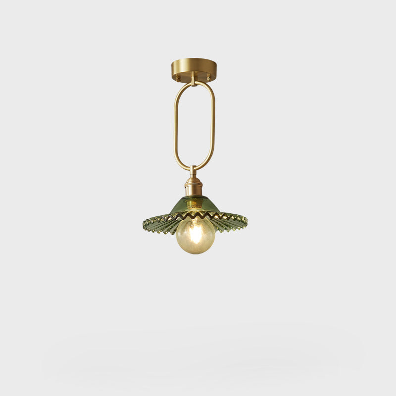 Modern Minimalist Oval Flower Copper Frame Glass Shade 1-Light Pendant Light For Living Room