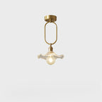Modern Minimalist Oval Flower Copper Frame Glass Shade 1-Light Pendant Light For Living Room