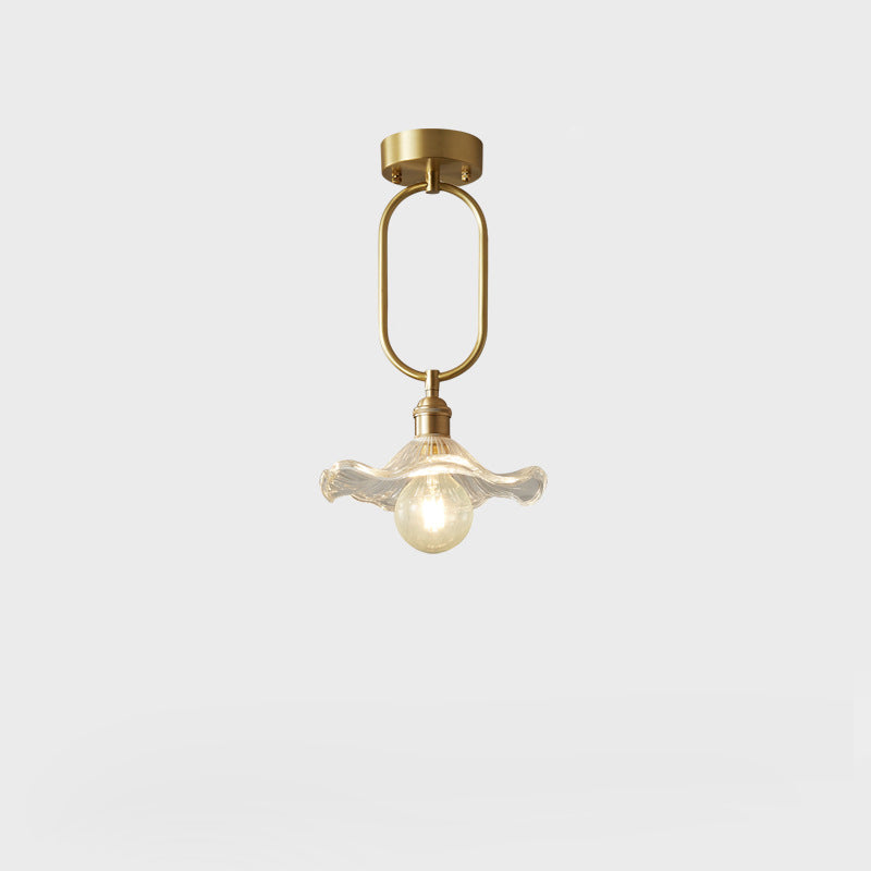 Modern Minimalist Oval Flower Copper Frame Glass Shade 1-Light Pendant Light For Living Room