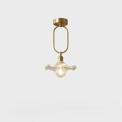 Modern Minimalist Oval Flower Copper Frame Glass Shade 1-Light Pendant Light For Living Room