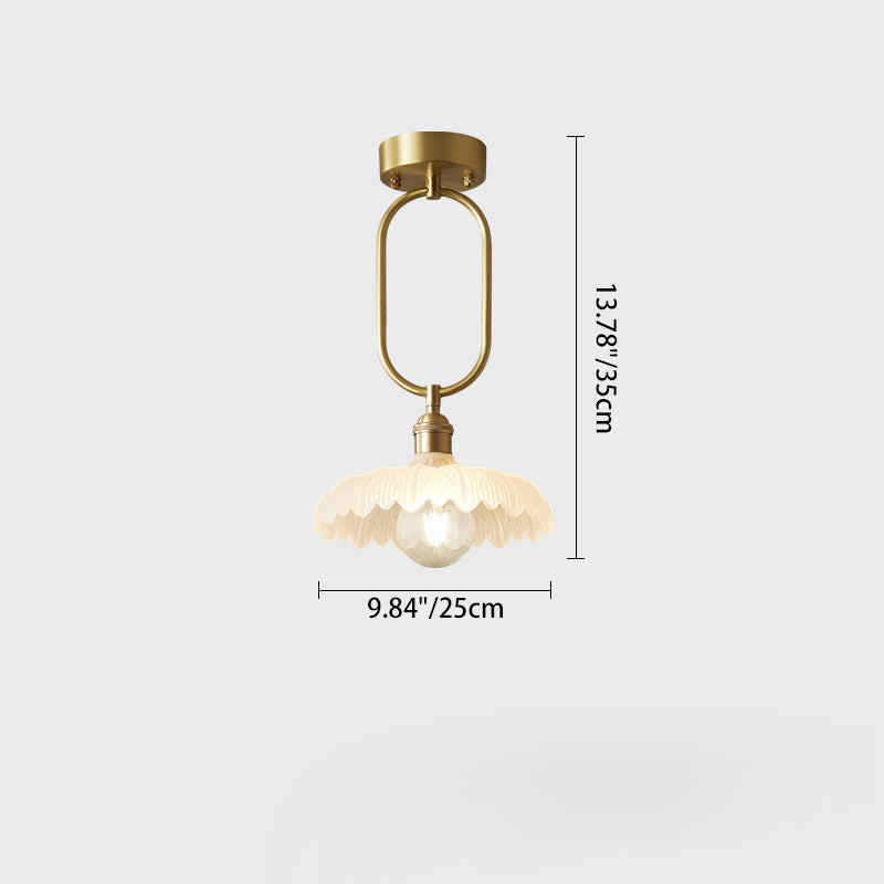 Modern Minimalist Oval Flower Copper Frame Glass Shade 1-Light Pendant Light For Living Room