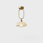 Modern Minimalist Oval Flower Copper Frame Glass Shade 1-Light Pendant Light For Living Room