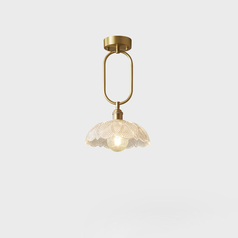Modern Minimalist Oval Flower Copper Frame Glass Shade 1-Light Pendant Light For Living Room