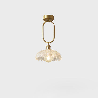 Modern Minimalist Oval Flower Copper Frame Glass Shade 1-Light Pendant Light For Living Room