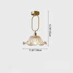 Modern Minimalist Oval Flower Copper Frame Glass Shade 1-Light Pendant Light For Living Room