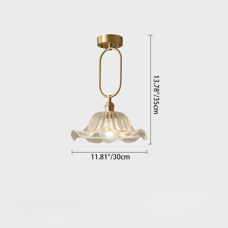Modern Minimalist Oval Flower Copper Frame Glass Shade 1-Light Pendant Light For Living Room