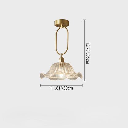 Modern Minimalist Oval Flower Copper Frame Glass Shade 1-Light Pendant Light For Living Room