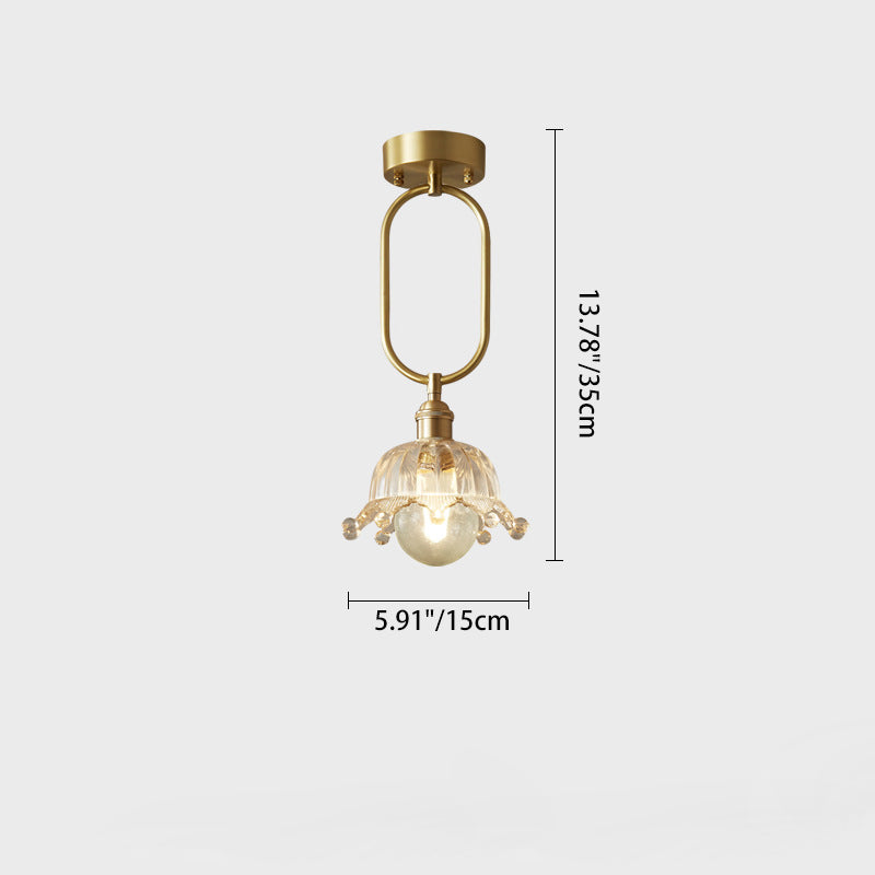 Modern Minimalist Oval Flower Copper Frame Glass Shade 1-Light Pendant Light For Living Room