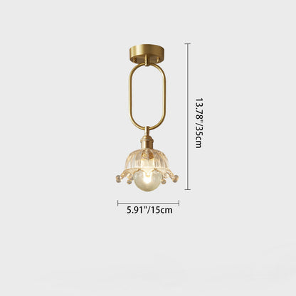 Modern Minimalist Oval Flower Copper Frame Glass Shade 1-Light Pendant Light For Living Room