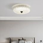 Contemporary Nordic Round Stripe Handmade Glass Copper LED Flush Mount Ceiling Light For Living Room