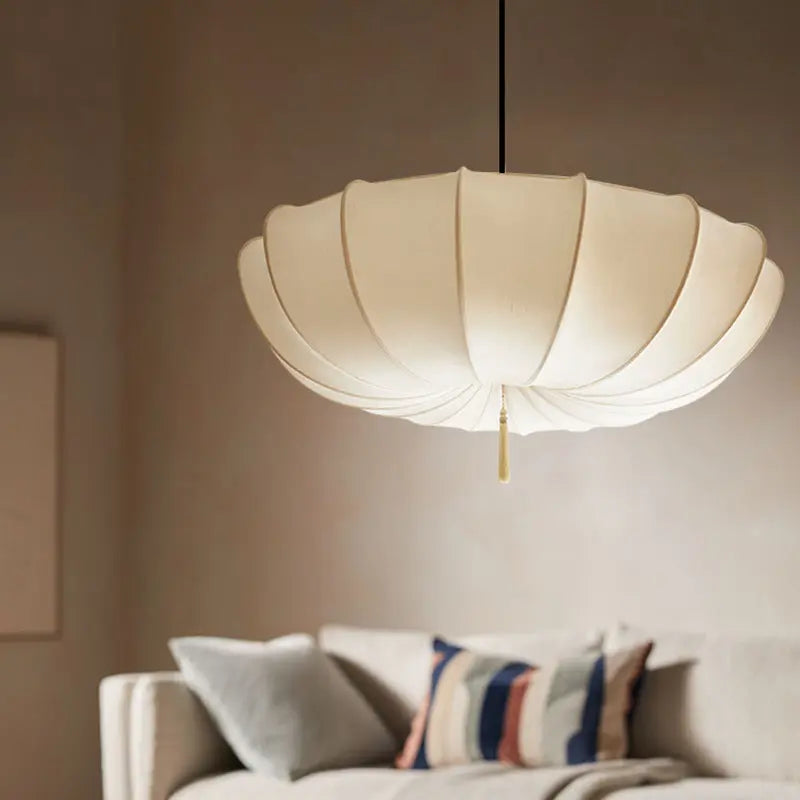 Traditional Japanese Round Iron Frame Fabric Shade 3/5 Light Chandelier for Living Room Lumendat