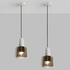 Contemporary Nordic Round Cylinder Marble Glass Shade 1-Light Pendant Light For Living Room