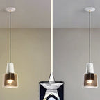 Contemporary Nordic Round Cylinder Marble Glass Shade 1-Light Pendant Light For Living Room