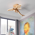 Contemporary Creative Kids Dinosaur Solid Wood Acrylic LED Semi-Flush Mount Ceiling Light For Bedroom