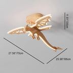 Contemporary Creative Kids Dinosaur Solid Wood Acrylic LED Semi-Flush Mount Ceiling Light For Bedroom