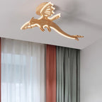 Contemporary Creative Kids Dinosaur Solid Wood Acrylic LED Semi-Flush Mount Ceiling Light For Bedroom