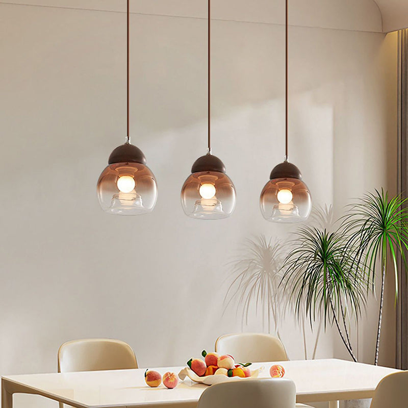 Contemporary Retro Globe Wood Glass 1-Light Pendant Light For Bedroom
