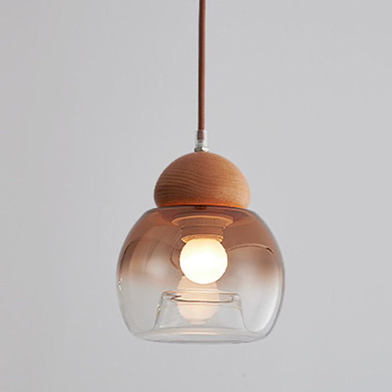 Contemporary Retro Globe Wood Glass 1-Light Pendant Light For Bedroom