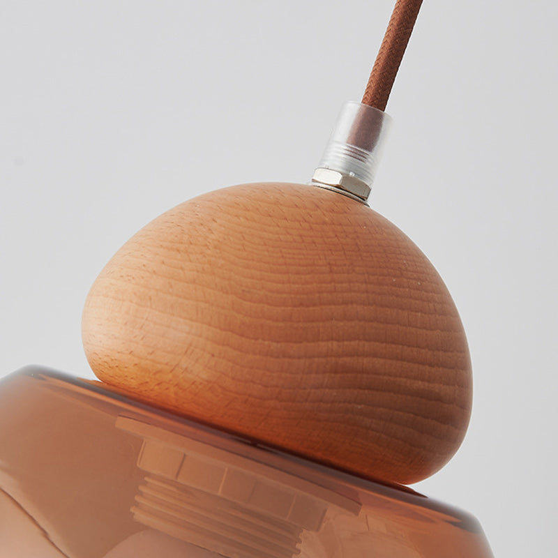 Contemporary Retro Globe Wood Glass 1-Light Pendant Light For Bedroom