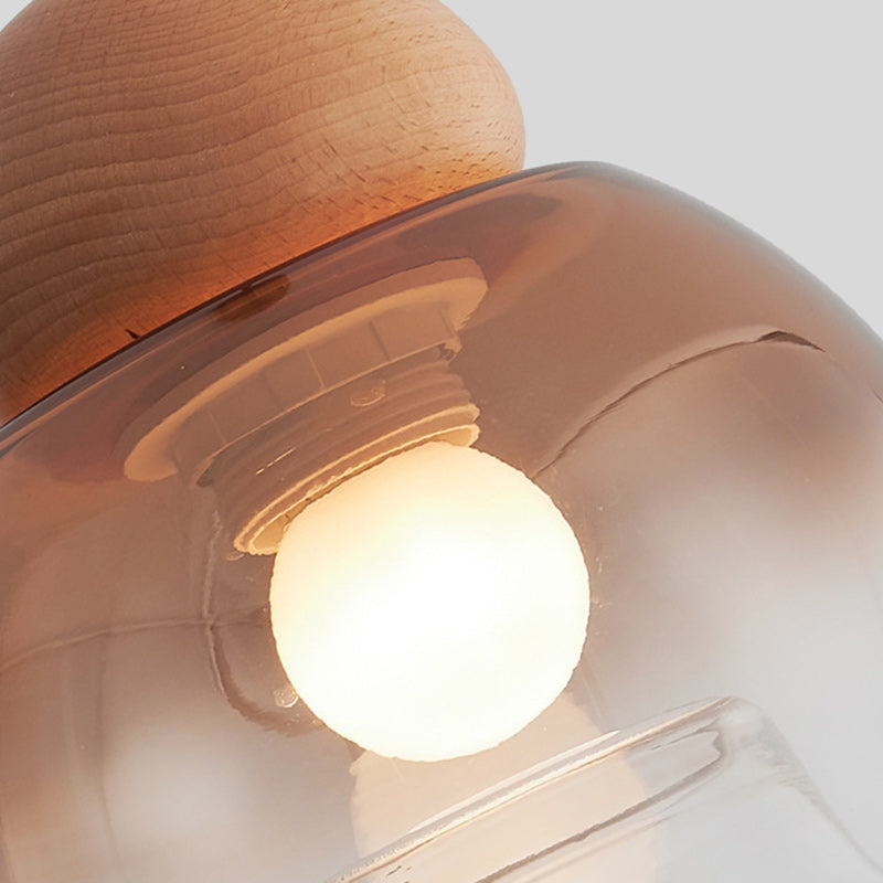 Contemporary Retro Globe Wood Glass 1-Light Pendant Light For Bedroom