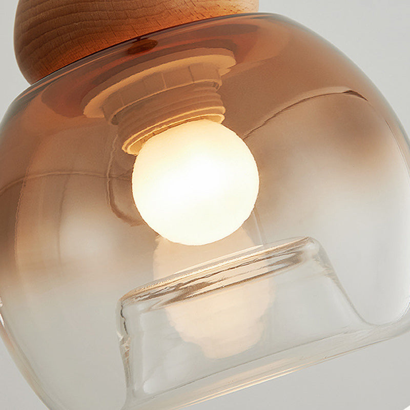 Contemporary Retro Globe Wood Glass 1-Light Pendant Light For Bedroom