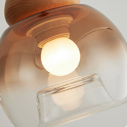 Contemporary Retro Globe Wood Glass 1-Light Pendant Light For Bedroom