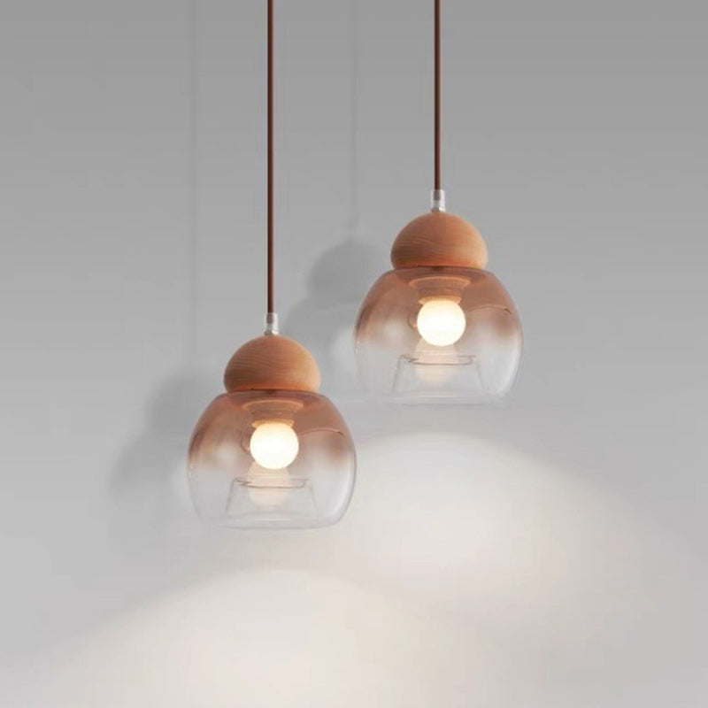 Contemporary Retro Globe Wood Glass 1-Light Pendant Light For Bedroom