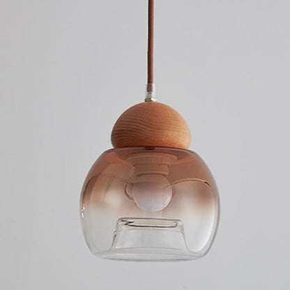 Contemporary Retro Globe Wood Glass 1-Light Pendant Light For Bedroom