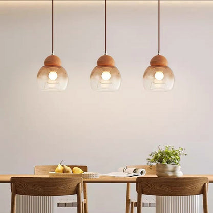 Contemporary Retro Globe Wood Glass 1-Light Pendant Light For Bedroom