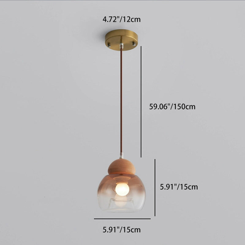 Contemporary Retro Globe Wood Glass 1-Light Pendant Light For Bedroom