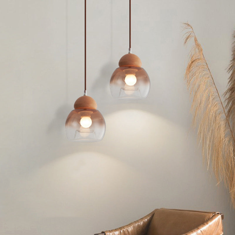 Contemporary Retro Globe Wood Glass 1-Light Pendant Light For Bedroom