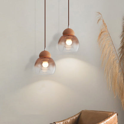 Contemporary Retro Globe Wood Glass 1-Light Pendant Light For Bedroom
