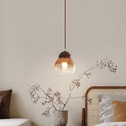 Contemporary Retro Globe Wood Glass 1-Light Pendant Light For Bedroom